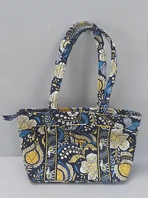 Vera Bradley Purse Tote Shoulder Ellie Elephant Blue Yellow Black Fabric Paisley • $18.50