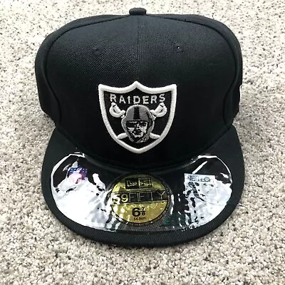 Oakland Raiders Hat Cap Fitted 6 7/8 Black Wool NFL Football 59 Fifty New Era • $16.17