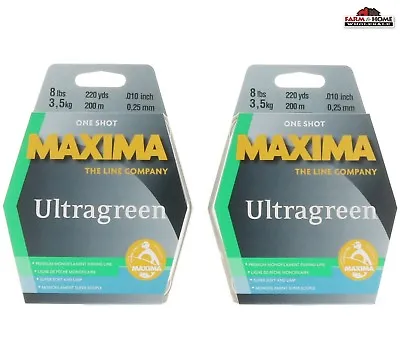 2 Spools Maxima Ultragreen Mono Fishing Line 8 Lbs Test 220 Yards ~ New • $29.49