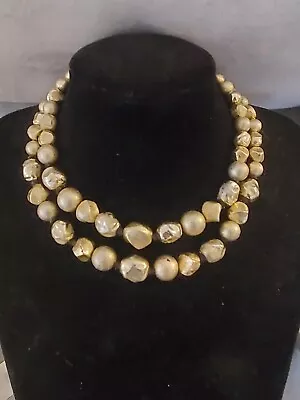 Vintage Coro Gold Bead 2 Strand Necklace Signed Puff Beads • $9.99