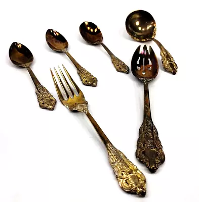 Set 6 Pieces Godinger Baroque Goldplated Flatware Hostess Serving • $18.50