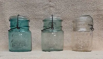 Glass Lids **LOT OF 3** Antique BALL Mason Jars 2 Blue 1 White Glass • $32