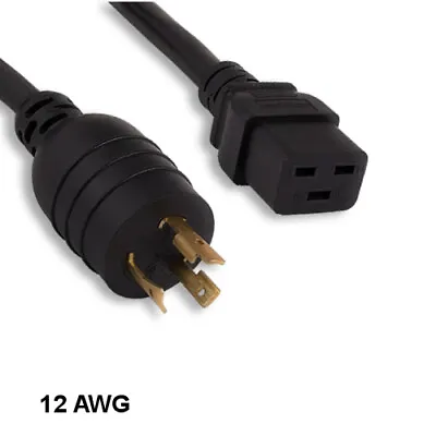 10ft Black AC Power Cable Cord NEMA L6-20P To IEC60320 C19 12AWG 20A/250V SJT • $28.32