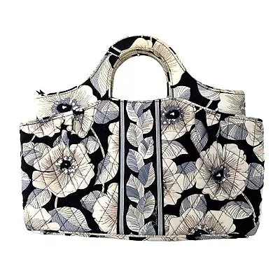 Vera Bradley Camellia Floral Black White Top Handle Zip Side Pocket Handbag • $35