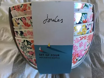 BNWT JOULES Melamine Outdoor Dining Bowls Set Of 4 SNACK HAPPY FLOWERS • £17