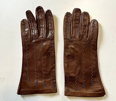 Vintage Brown Leather Gloves Women Made In Italy Size 7.5 • $24.99