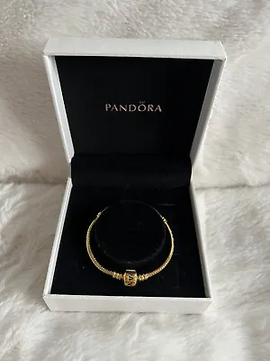 Genuine Gold Pandora Moments Snake Charm Barel Bracelet 17cm • £14.99