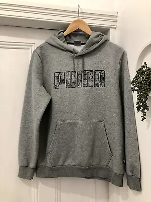 Mens Size Medium PUMA Grey Hoodie With Black Font Detail • £4.50