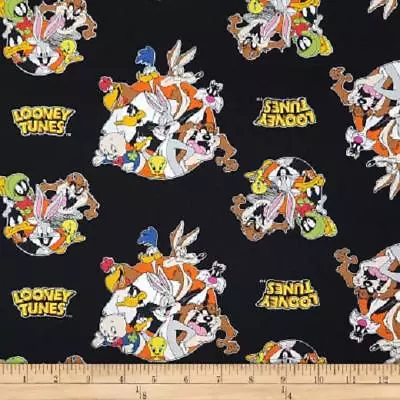 Fat Quarter Looney Tunes Thats All Folks Cartoon Cotton Quilting Fabric Black • £6.18