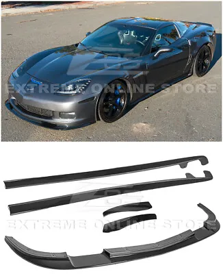 For 05-13 Corvette C6 Z06 | ZR1 Style GLOSSY BLACK Front Splitter & Side Skirts • $409.98