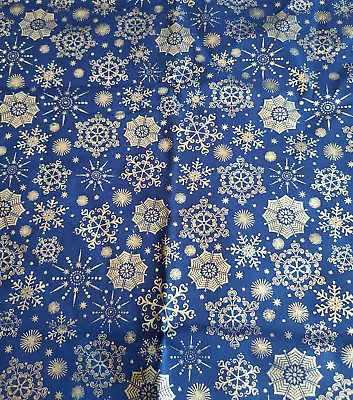 JoAnn Fabric Blue Silver Metallic Snowflake Christmas Fabric 2 Yards • $16