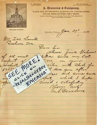 1904 Letterhead ALBERT DEVEREUX Decatur Texas MARY STAMPS Surveyor GUY DONALD • $104.30