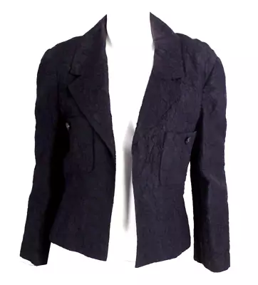$398 • Buy CHANEL 00C Vintage Black Crushed Taffeta Open-Front Blazer Jacket 40