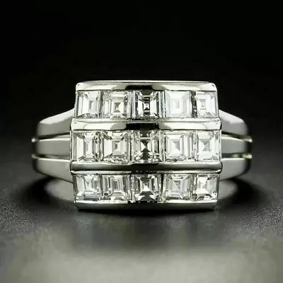 New Vintage Ring 14K White Gold Plated Silver 3Ct Princess Simulated  Diamond • $118.30