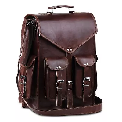 Men's Women's Vintage Brown Genuine Leather Backpack Bag Laptop Satchel Rucksack • $56.40