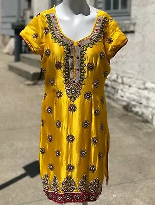 Traditional INDIA Middle East Vintage Polyester Bead Sequin Gold Salwar Dress L • $35.99