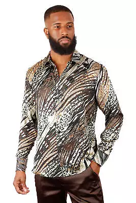 BARABAS Men's See Through Leopard Long Sleeve Button Down Shirt 3SVL25 • $110