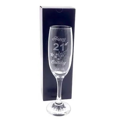 21st Birthday Stars Champagne Flute Glass Gift Boxed DCF-21-BL • £12.99