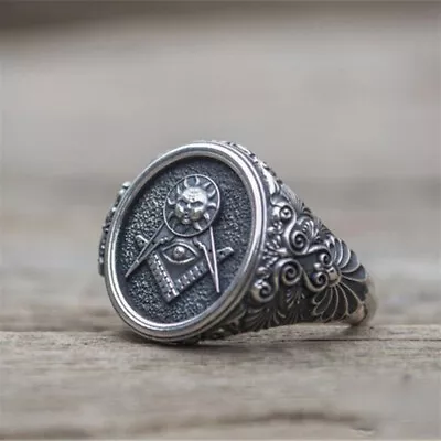 Size 12 Sun Symbol Masonic Ring Stainless Steel Vintage Men's Biker Punk Ring • $6.99