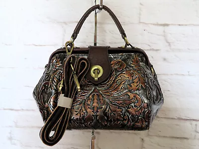 NWOT Womens Coffee Floral Leather Doctor Handbag Purse Crossbody RETAIL $119 • $34.95