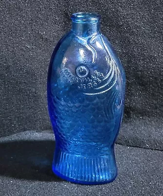 Vintage Wheaton Blue Glass Fish Bottle Dr. Fisch's Bitters 7.5    Millville NJ • $15