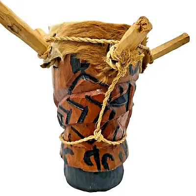 Tribal Carved Animal Hide & Wood Bongo Conga Drum Handmade 10  Primitive VTG • $25.20