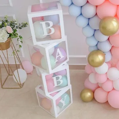 4pcs Baby Box Transparent Baby Shower Gift Balloon Boxes Birthday Party Decor UK • £8.85