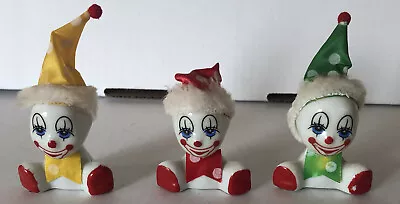 $22.99 • Buy Vintage Kitschy Sitting Clown -3 Porcelain Figurines Polka Dot  Hat & Bow Tie