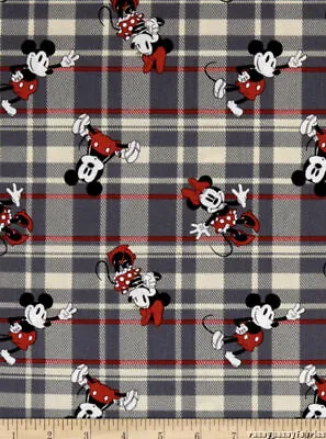 $13.99 • Buy Fabric Cotton Disney Mickey & Minnie Mouse Plaid Fabric Gray By Yd Free Ship US