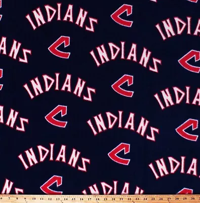 Fleece Cleveland Indians Cooperstown Navy MLB Baseball Fabric Print BTY A411.33 • $13.97