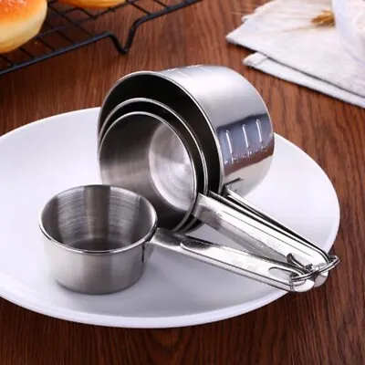£8.29 • Buy Measuring Spoons Scales Stainless Steel Measuring Cups Flour Scoop 4Pcs/Set