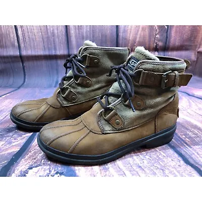 UGG Cecile Brown Waterproof Leather Ankle Duck Boots Womens 8 / 39 (z7f) • $29.99