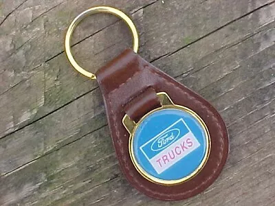 Ford Trucks Blue Oval Truck Brown Leather Key Fob Vintage Nos Scarce Find • $15