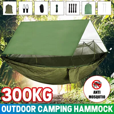 2 Person Camping Hammock Tent Mosquito Net Outdoor Nylon Swing Hanging Bed Sleep • £20.59