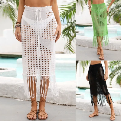 £13.19 • Buy Women's Cover Up Swimwear Long Hollow Skirts Fringed Knitted Summer Beach Dress