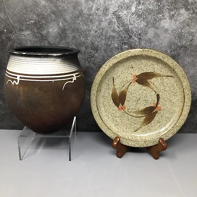 Robert Tinnyhunt Devon 1 Small Stoneware Plate & Raku Decorated Vase (D) #1174 • £17.50