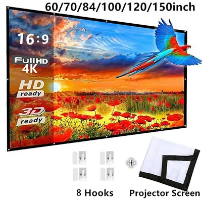 16:9 Foldable FHD Projector Screen Indoor Outdoor Home Cinema Theater 3D Movie • £5.99