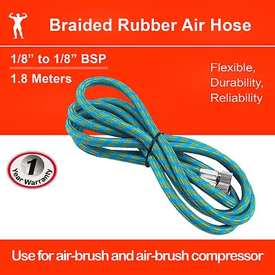 Airbrush Compressor Adaptor Hose 1.8 Meters Braided Rubber 1/8  To 1/8  BSP 6FT • $13