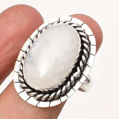 Rainbow Moonstone Gemstone 925 Sterling Silver Handmade Jewelry Ring Size 9 • $7.82