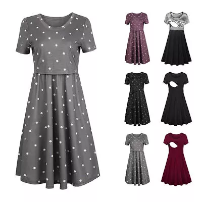 £13.49 • Buy Pregnant Women Polka Dot Dress Nursing Maternity Casual Breastfeeding Nightdress