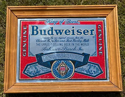 Vintage Budweiser Beer Bar Mirror 14.25 X11.25  Glitter Red Blue Gold  #93263 • $39.99