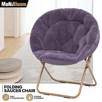 Purple Folding Faux Fur Saucer Accent Chair Padded Seat Moon Chair W/Metal Frame • $61.99