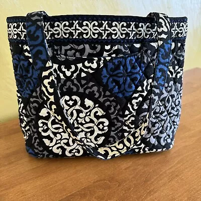 Vera Bradley Small Quilted Tote Bag Black Royal Blue White Grey Pattern • $29.99