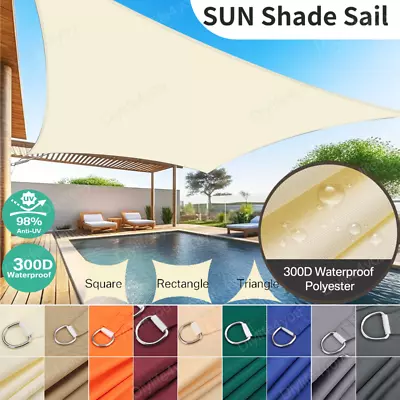 Waterproof Heavy Duty Sun Shade Sail Shade Cloth 98% UV Block Triangle Rectangle • $43.59