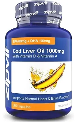 Cod Liver Oil 1000mg 360 Capsules Of High Strength Fish Oil Rich In Omega... • £15.49