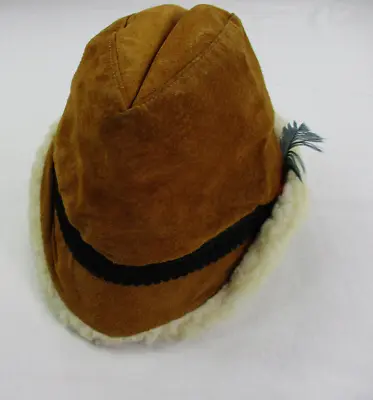 Shearling Suede Hat Men Large Brown Seifter Associates Vintage Leather Sheepskin • $27.99