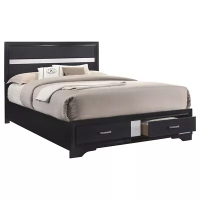 Glittery Black And 3d Foil Paper Veneer King Storage Bed Bedroom Furniture  • $699