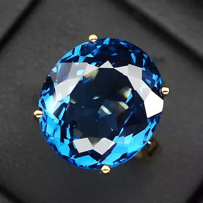 Deep London Blue Topaz Oval Rare 22.80Ct 925 Sterling Silver Gold Rings Size 7.5 • $42.99