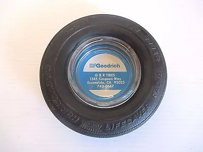 Vintage B F Goodrich Tire Advertising Ashtray - Glass & Rubber 6  Diameter • $25