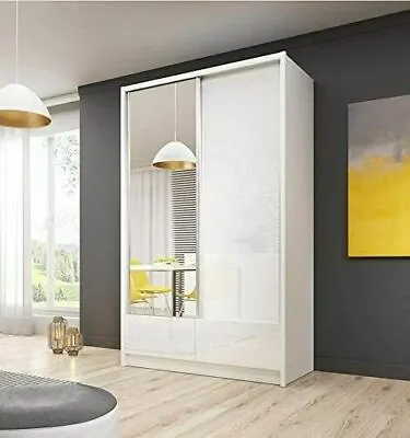 NEW MODERN SLIDING DOOR WARDROBE 130 Cm  Wide WHITE OR SONOMA OAK! • £369.99